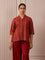 RA Studio Maroon Stripe and Gold Block Print Tunic with Flat Collar Neckline