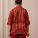 RA Studio Maroon Stripe and Gold Block Print Tunic with Flat Collar Neckline