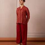 RA Studio Maroon Stripe and Gold Block Print Tunic with Flat Collar Neckline