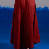 RA Studio Maroon Flared Skirt with Gold Dot Block Print Detailing