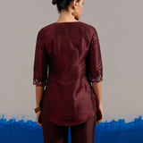 RA Studio Wine red Dupion Silk Tunic with Hand Embroidered Neckline and Sleeves