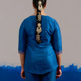 RA Studio Royal Blue Dupion Silk Tunic with Hand Embroidered Neckline and Sleeves