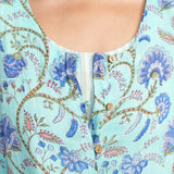 Blue Cotton Block Printed Sleeveless Crinkled Dress with Striped Inner