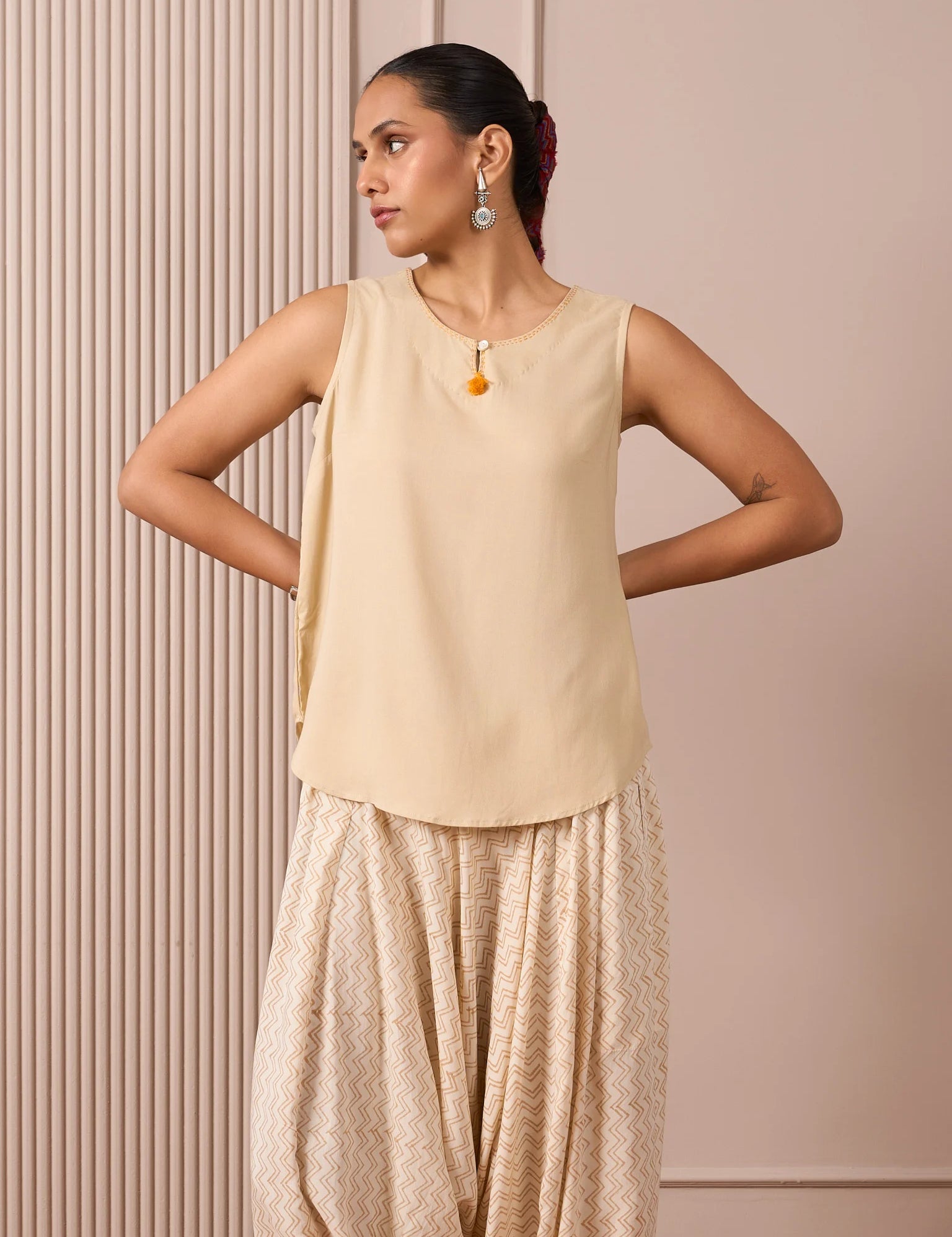 RA Studio Turkish Pants Zig Zag Block Print Beige