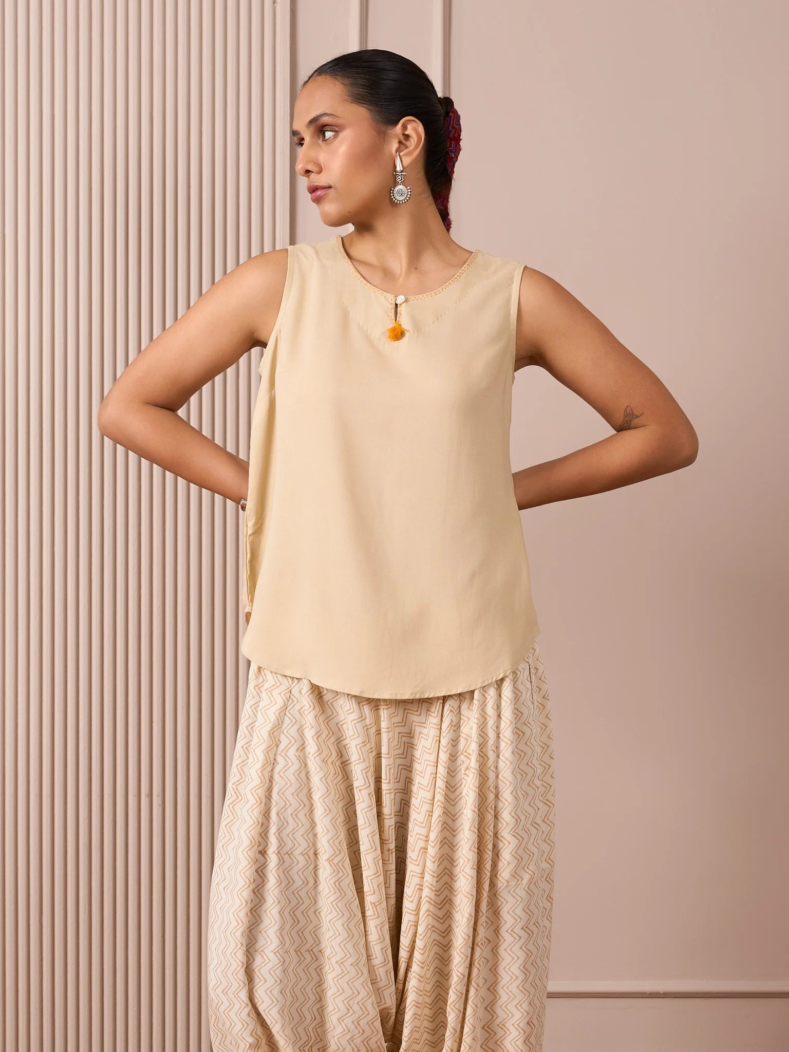 RA Studio Turkish Pants Zig Zag Block Print Beige
