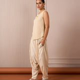 Beige zig-zag block-print Turkish pants