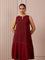 RA Studio Maroon Sleeveless Block Printed Dress with Vertical and Diagonal Stripes