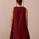 RA Studio Maroon Sleeveless Block Printed Dress with Vertical and Diagonal Stripes