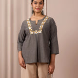 RA Studio Dark Grey Mangalgiri With White Embroidery