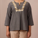 RA Studio Dark Grey Mangalgiri With White Embroidery