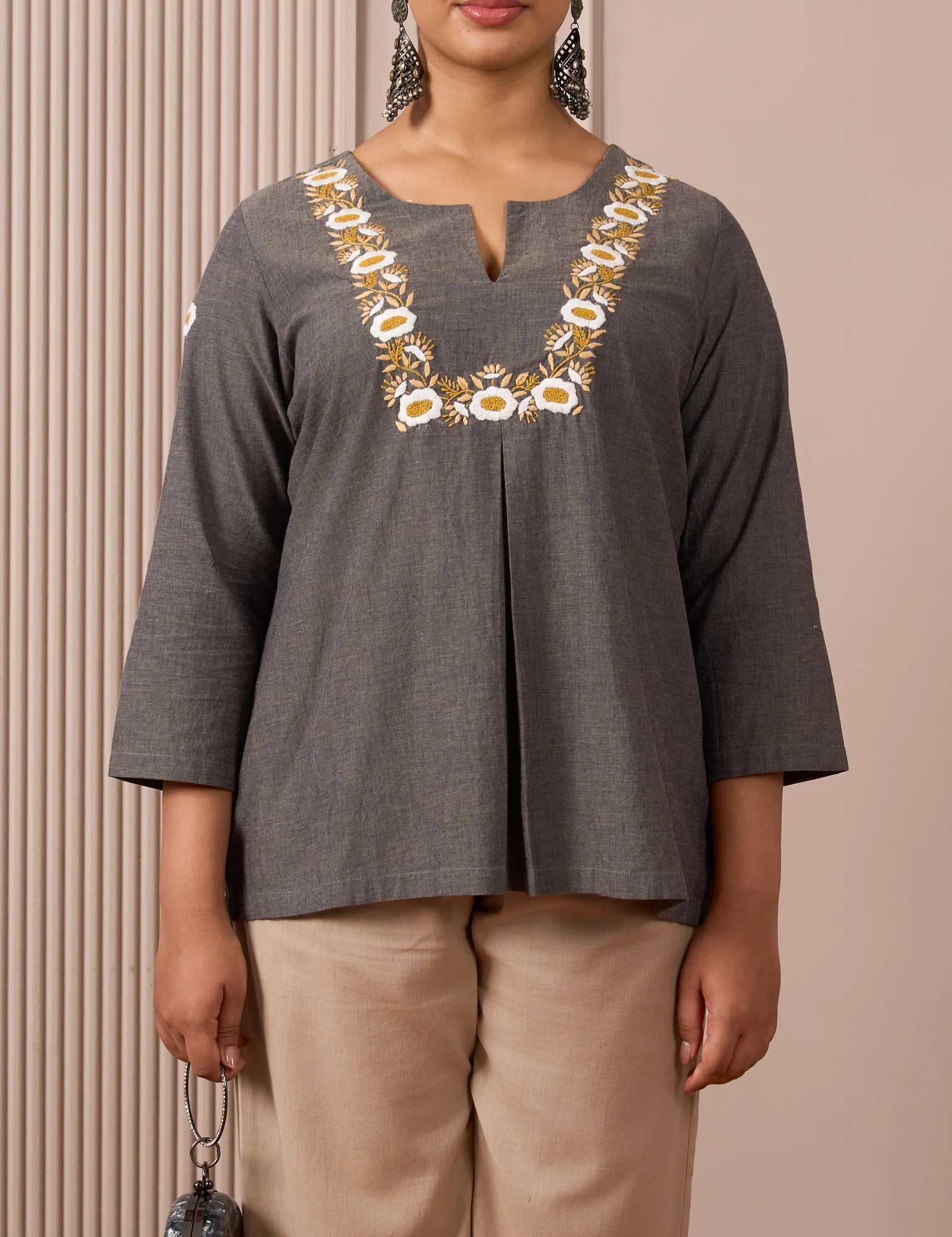 RA Studio Dark Grey Mangalgiri With White Embroidery