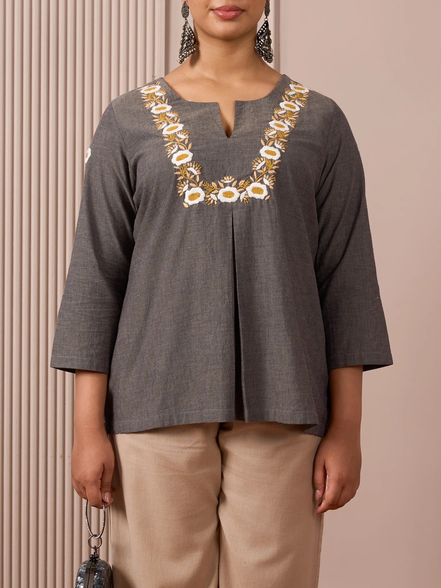 RA Studio Dark Grey Mangalgiri With White Embroidery