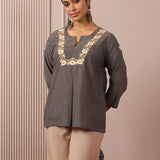 RA Studio Dark Grey Mangalgiri With White Embroidery