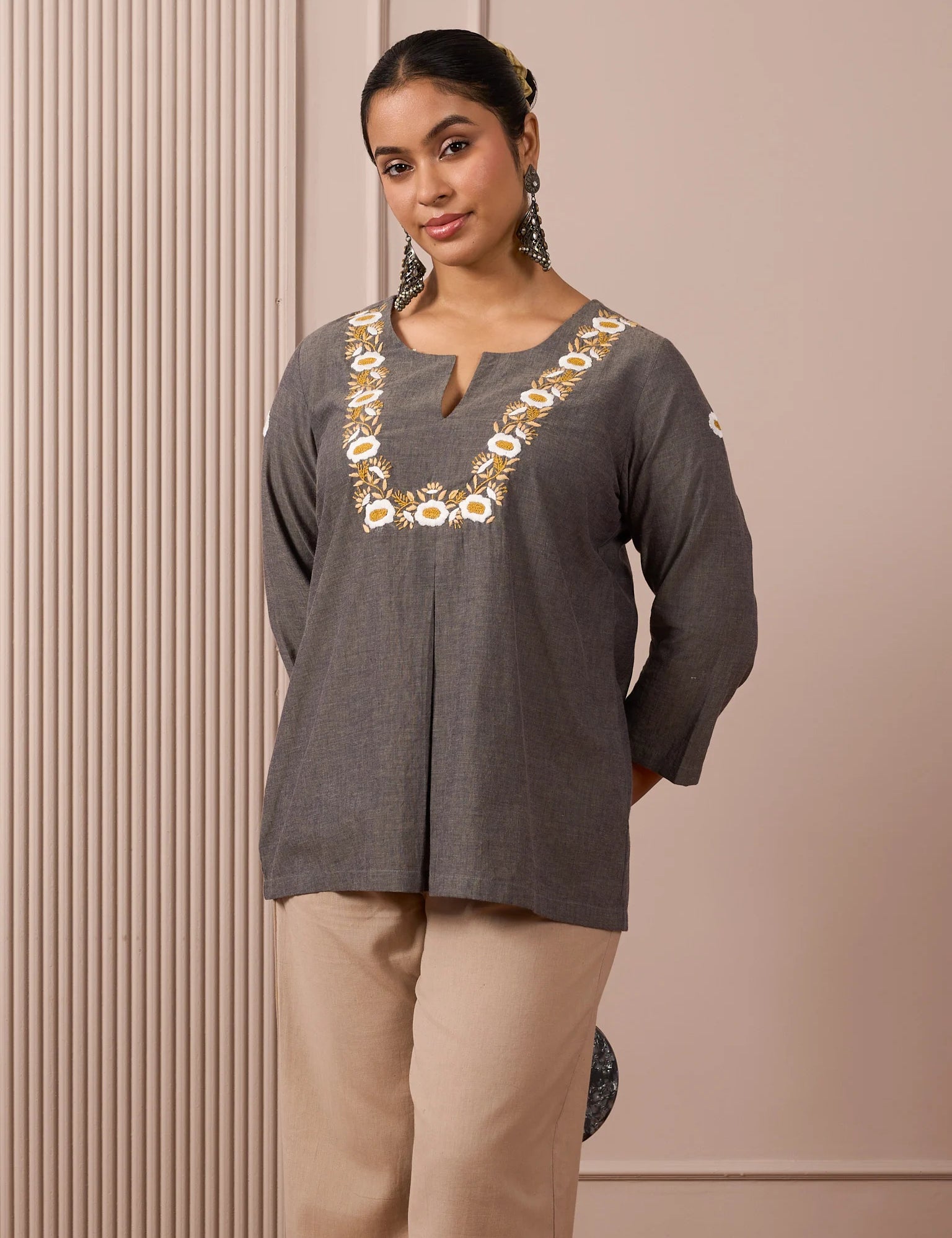 RA Studio Dark Grey Mangalgiri With White Embroidery