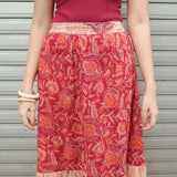 Peach Cotton 3-Tier Gather Skirt in Sanganeri Block Print (Beige & Red)