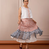 RA Studio Rust Red Mulmul Skirt with Blue Border & Cotton Inner