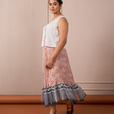 RA Studio Rust Red Mulmul Skirt with Blue Border & Cotton Inner