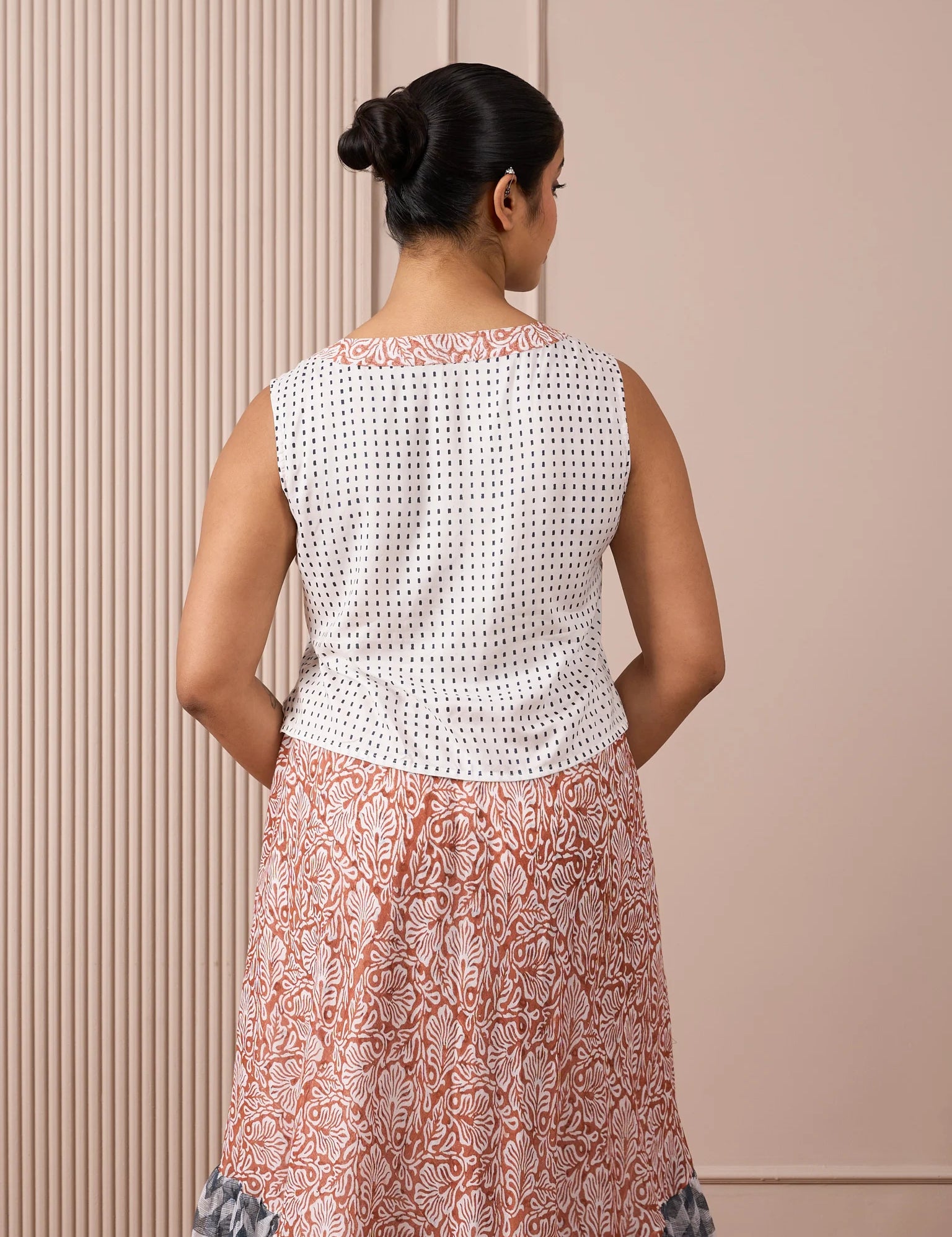RA Studio Rust Red Mulmul Skirt with Blue Border & Cotton Inner