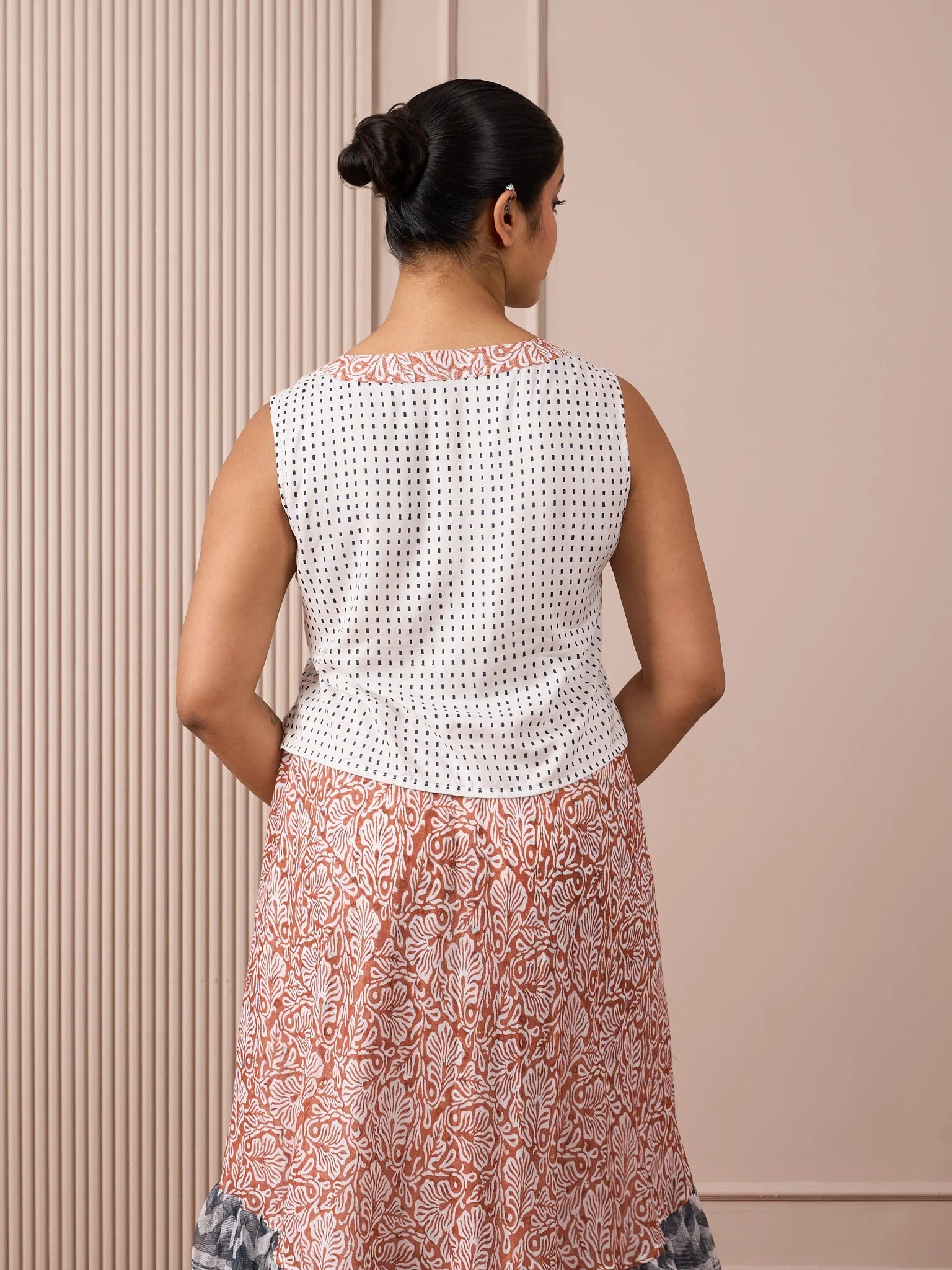 RA Studio Rust Red Mulmul Skirt with Blue Border & Cotton Inner