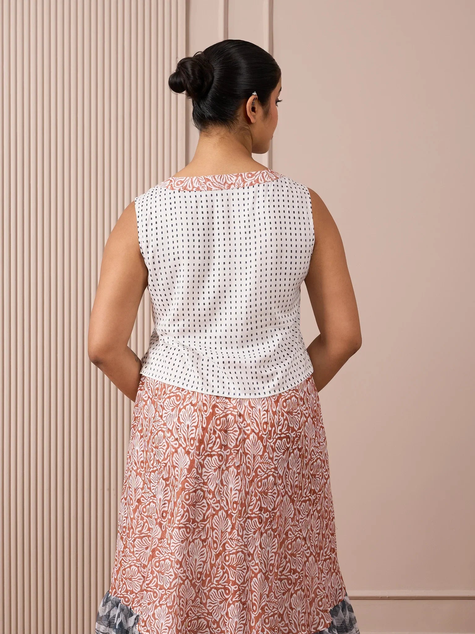Ivory and rust cotton co-ord set – back view