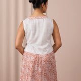RA Studio Rust Red Mulmul Skirt with Blue Border & Cotton Inner
