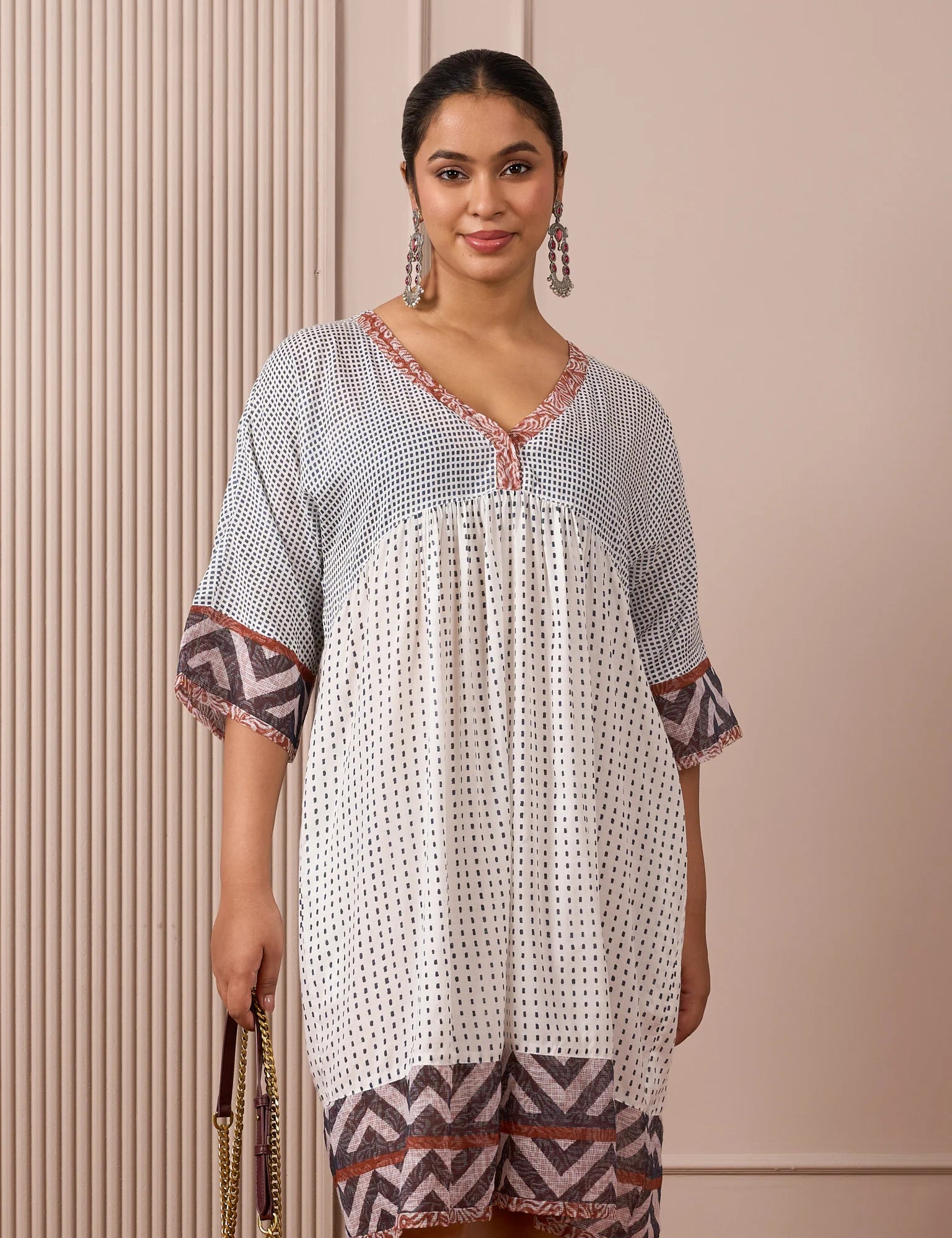 RA Studio Babydoll Cotton Dress with Block Prints & Kotadoria Trims