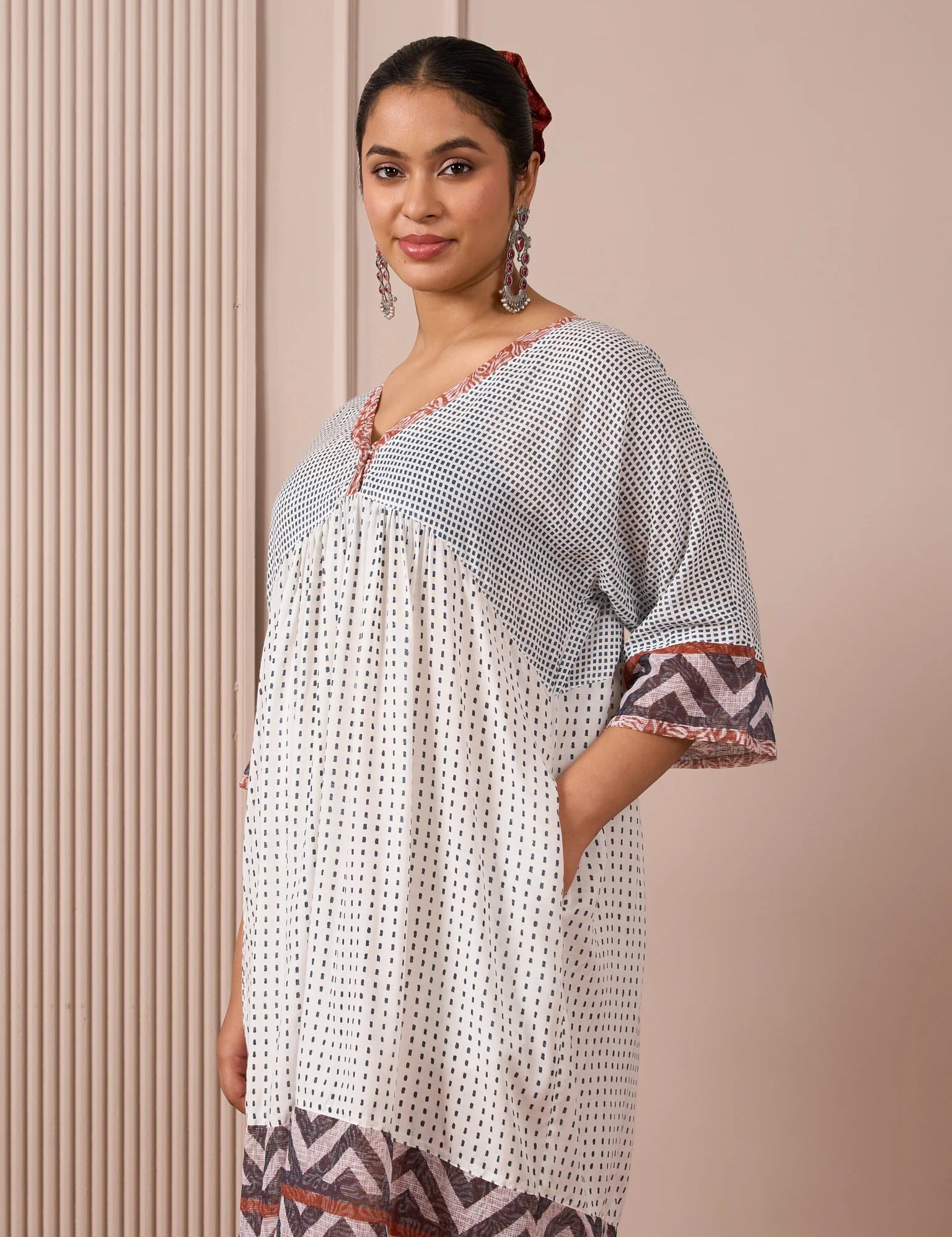 RA Studio Babydoll Cotton Dress with Block Prints & Kotadoria Trims