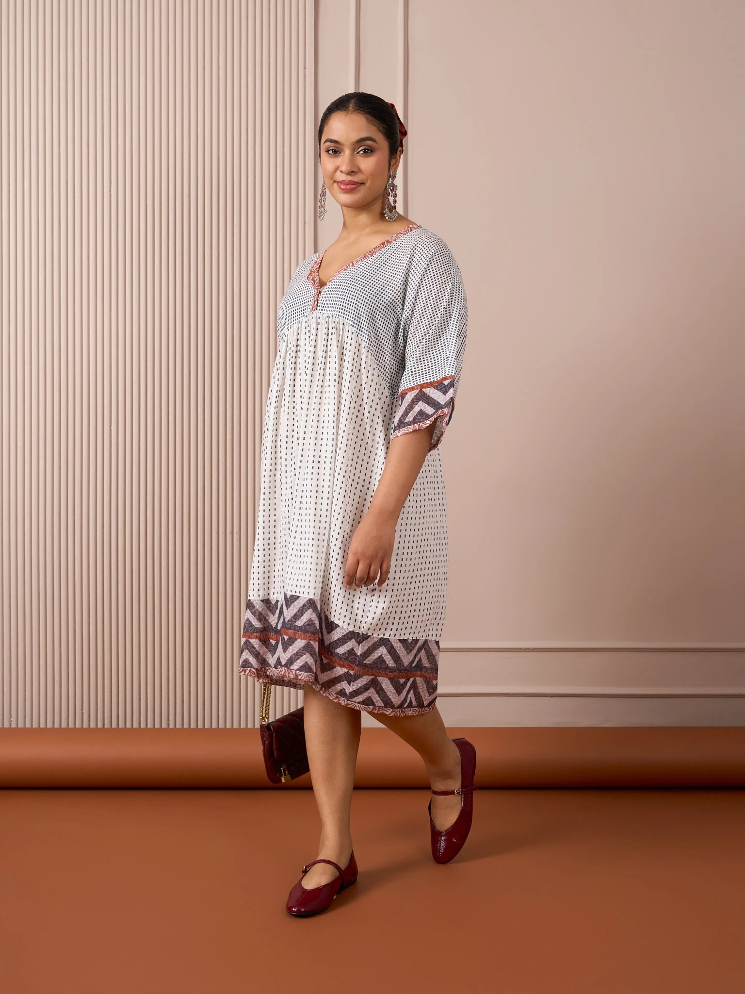 RA Studio Babydoll Cotton Dress with Block Prints & Kotadoria Trims