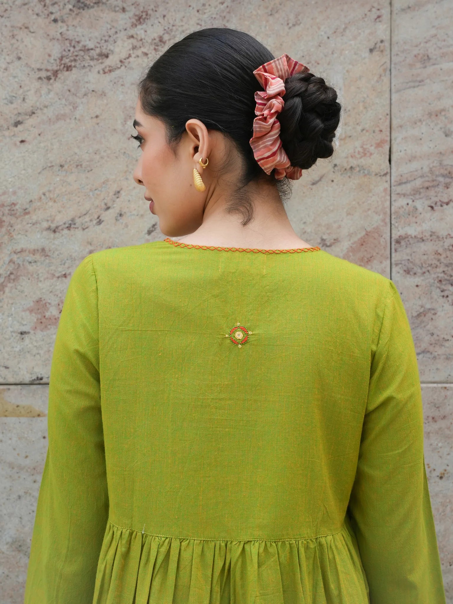 Green Mangalgiri Cotton Knee-Length Tunic Dress with Mirror Hand Embro – R.A Studio