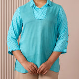 RA Studio Collared Tunic Blue Stripe and Dot Block Print