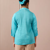 RA Studio Collared Tunic Blue Stripe and Dot Block Print