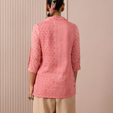 RA Studio Camp Collar Tunic Pink Moth and Stripe Block Print