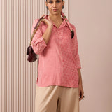RA Studio Camp Collar Tunic Pink Moth and Stripe Block Print
