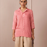 RA Studio Camp Collar Tunic Pink Moth and Stripe Block Print