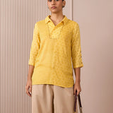 RA Studio Camp Collar Tunic Yellow Stripe and Dot Block Print