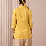 RA Studio Camp Collar Tunic Yellow Stripe and Dot Block Print
