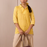 RA Studio Camp Collar Tunic Yellow Stripe and Dot Block Print