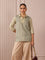 RA Studio Camp Collar Tunic Green Moth and Stripes Block Print