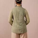 RA Studio Flat Collar Block Printed Shirt with Pockets Green Moth and Stripes