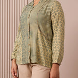 RA Studio Flat Collar Block Printed Shirt with Pockets Green Moth and Stripes
