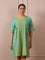 RA Studio Teal Blue Block Print Dress Princess Line Cut with Stripes & Hand-Embroidered Pocket