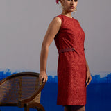 RA Studio Maroon Base Chintz Block Printed Princess Line Cut Dress with Side Waist Band