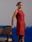 RA Studio Maroon Base Chintz Block Printed Princess Line Cut Dress with Side Waist Band