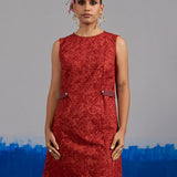 RA Studio Maroon Base Chintz Block Printed Princess Line Cut Dress with Side Waist Band