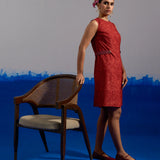 RA Studio Maroon Base Chintz Block Printed Princess Line Cut Dress with Side Waist Band