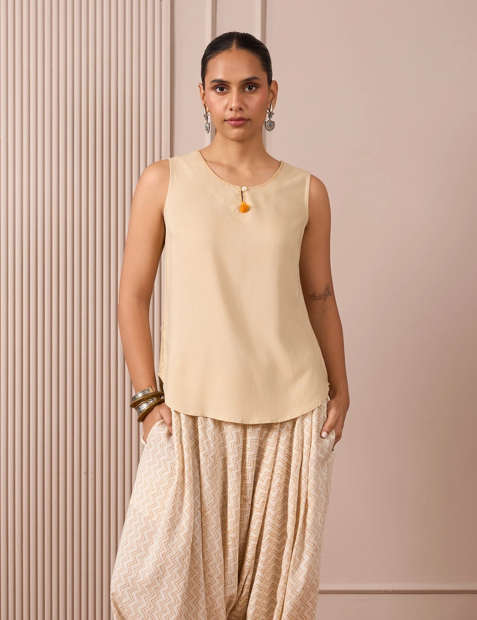 RA Studio Sleeveless Tunic Solid Beige