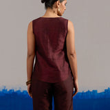 RA Studio Sleeveless Silk Dupion Hand Embroidery Neck Line Wine Red
