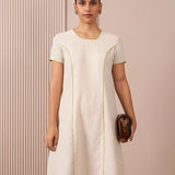 Handloom Black & White Princess-Line Dress in Check and Stripe Weave