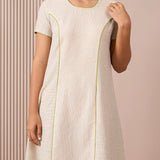 Handloom Black & White Princess-Line Dress in Check and Stripe Weave