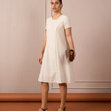 Handloom Black & White Princess-Line Dress in Check and Stripe Weave